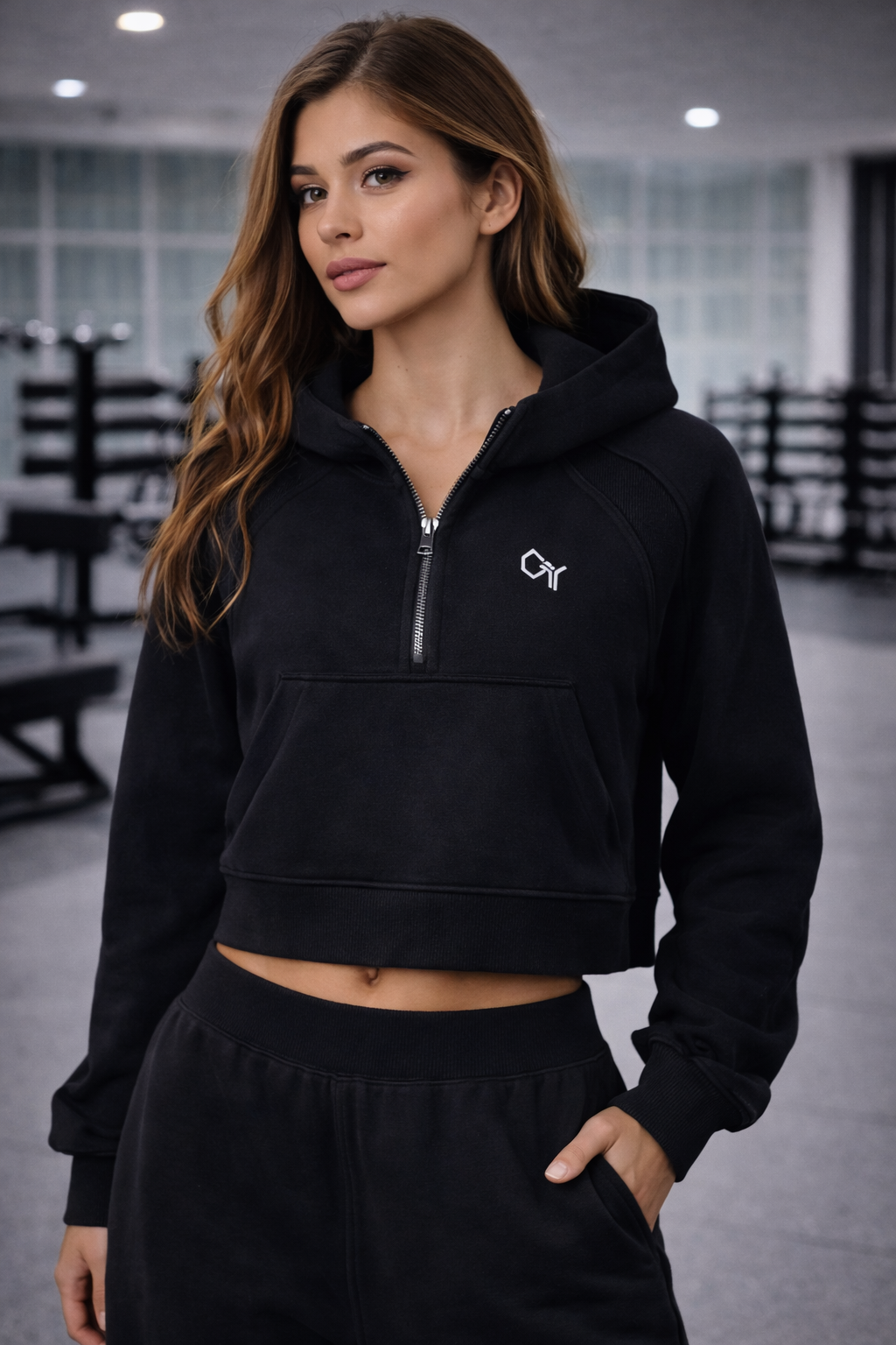 Echo Cropped Half-Zip Hoodie