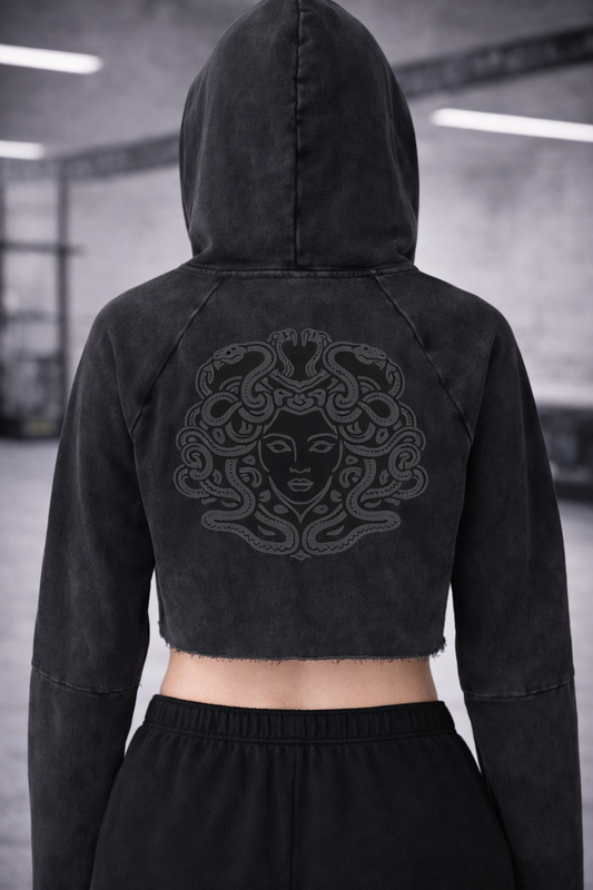 Medusa Washed Raw Edge Hoodie