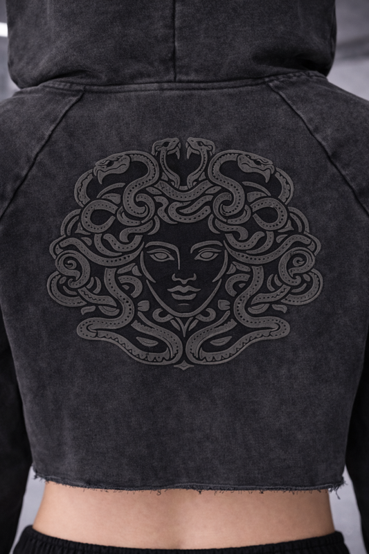 Medusa Washed Raw Edge Hoodie